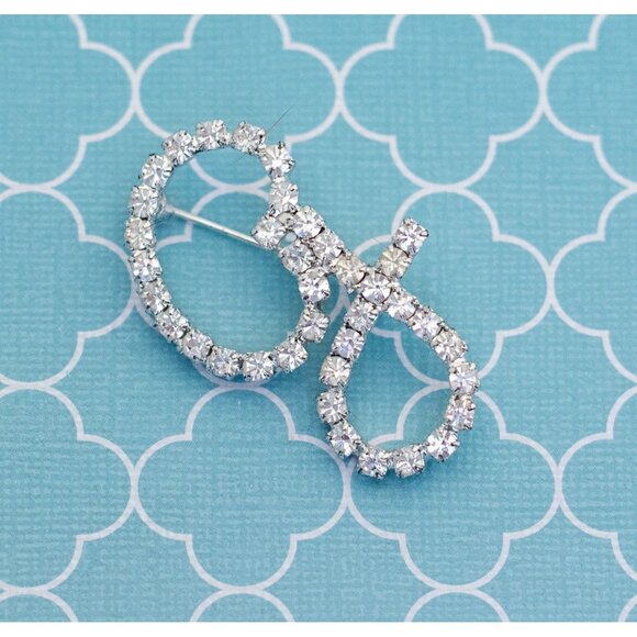 Vintage Silver Tone Rhinestone Ribbon Brooch - R14 - Picture 1 of 2